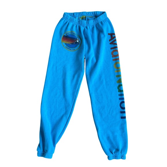 Aviator Nation Aspen Colorado Sweatpants neon Blue Rainbow Logo Joggers XS - Picture 2 of 10